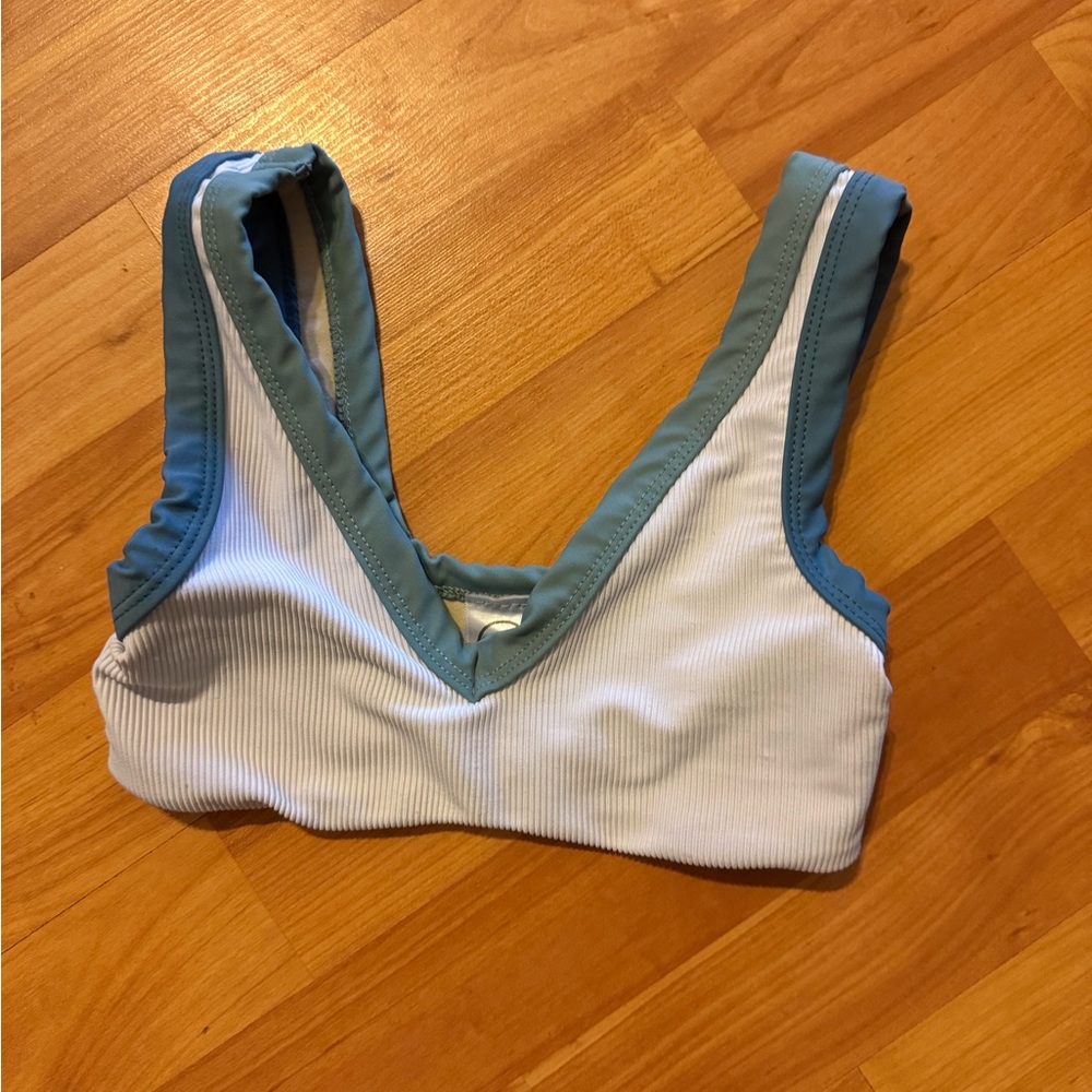 Five Blue and White Ribbed Sports Bra